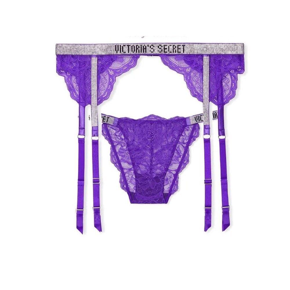 Victoria's Secret Very Sexy Shine Lace Garter Belt & String Bikini‎ Sz S